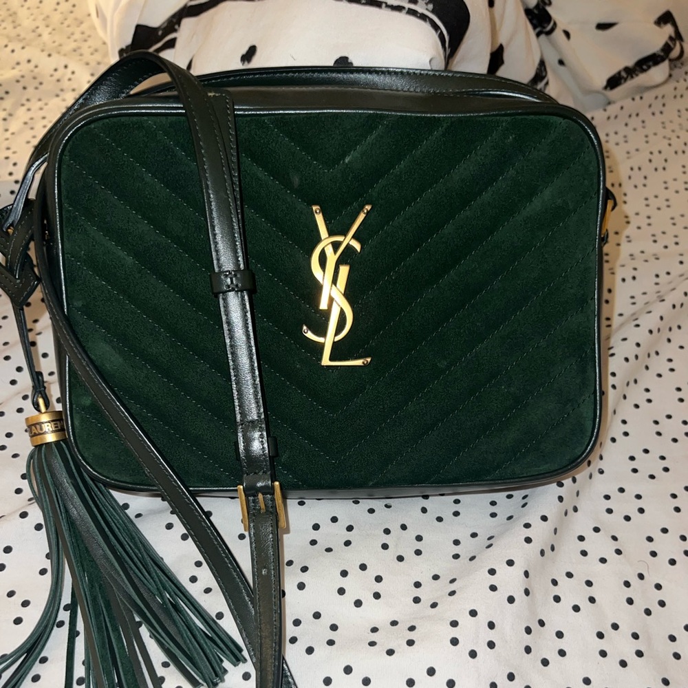 Saint Laurent LOU CAMERA BAG IN QUILTED SUEDE AND SMOOTH
LEATHER